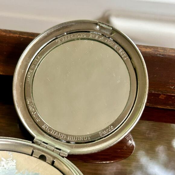 Vintage “Three Flowers” Metal Powder Compact Richard-Hudnut Mirror Case & Puff - Picture 4 of 14